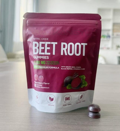 Beet root gummies pouch, 4000 mg, mixed berry flavor, 60 gummies