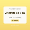 Vitamin D3 plus K2 softgels, 5000 IU, 60 softgels