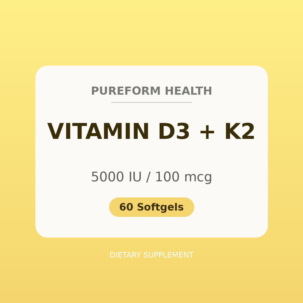 Vitamin D3 plus K2 softgels, 5000 IU, 60 softgels